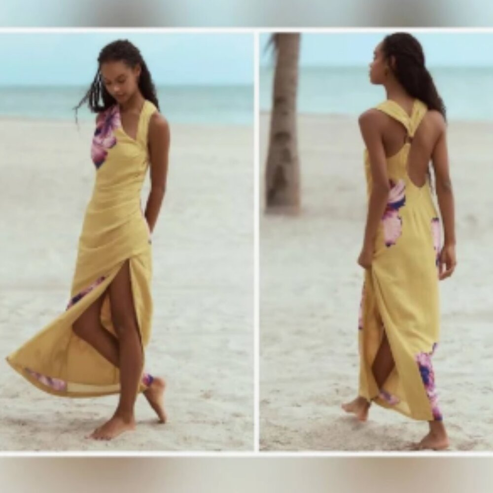 Brand New By Anthropologie Asymmetrical Linen Maxi Dress